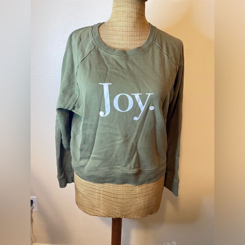 J.Crew Olive Green Joy Print, Women’s Crew Neck Long Sleeve Sweatshirt, Size S,